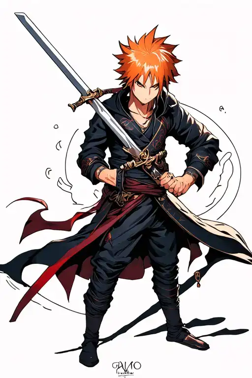 ichigo kurosaki holding sword tattoo design idea