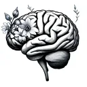 brain with delphinium flowers tattoo design idea