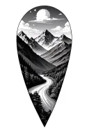 road and mountain range tattoo design idea