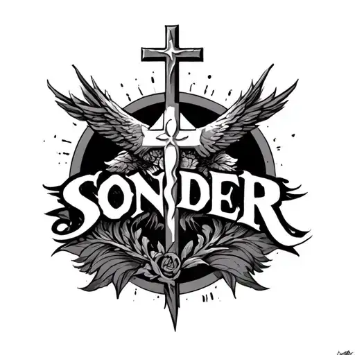 the word sonder and then something to do with god and a cross tattoo design idea