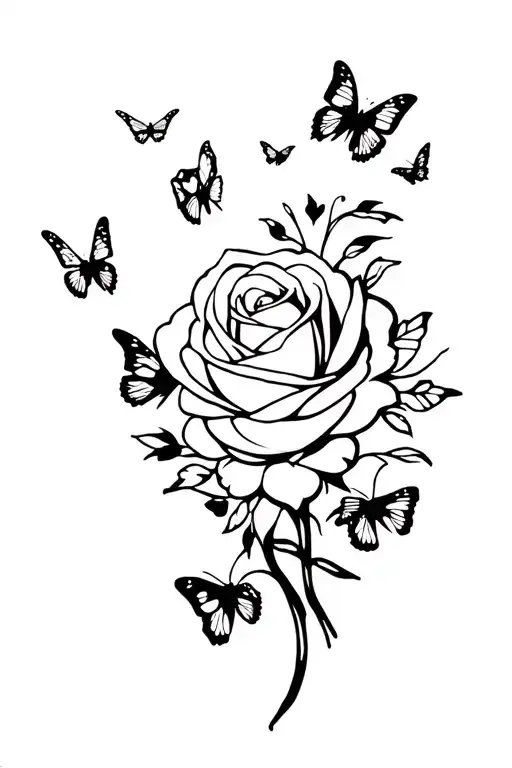 rose wrapped with butterflies fluttering tattoo design idea