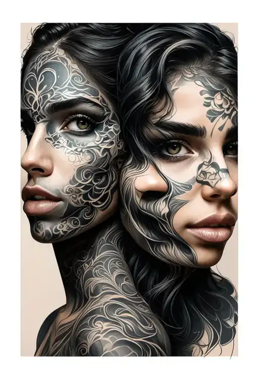 people with double faces tattoo design idea