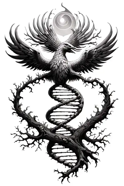 tree of life DNA strand phoenix tattoo design idea