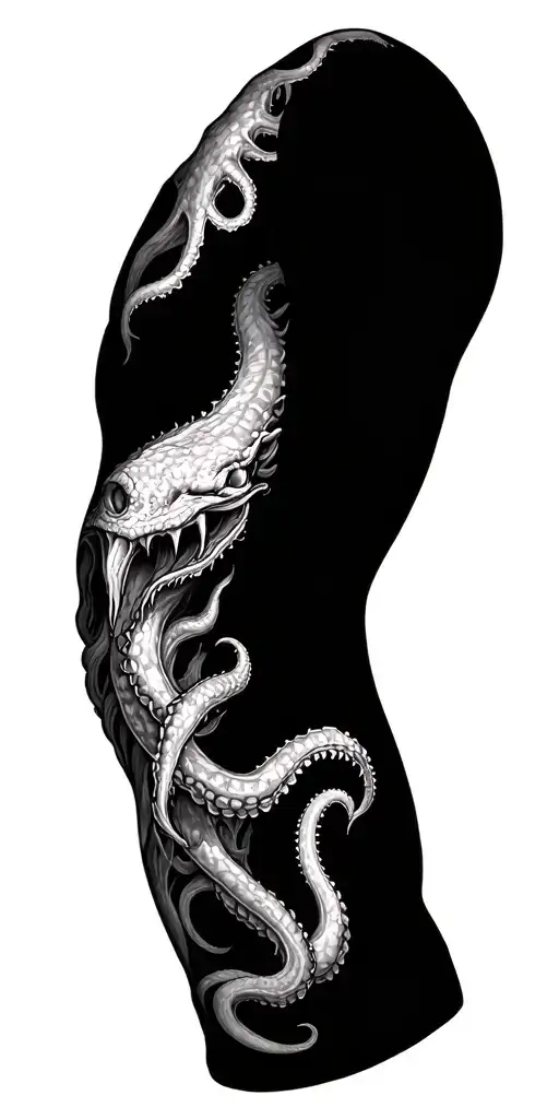 Kraken throughout whole arm sleeve tattoo design idea