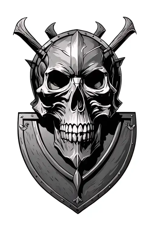 Saxon skull & shield tattoo design idea
