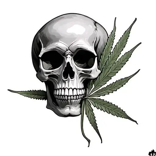 skull and weed leaf morphing tattoo design idea