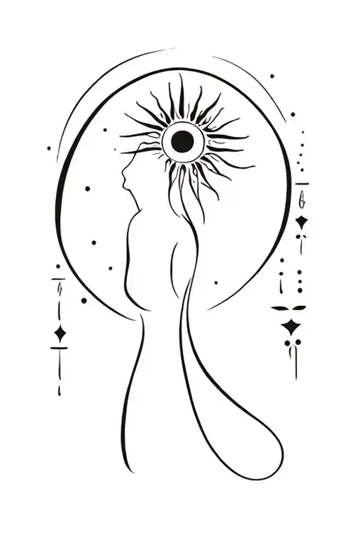 fine lines, spiritual meanings like purity, path to alignment, feminine energy, strength, resilience, moon, sun, healing tattoo design idea