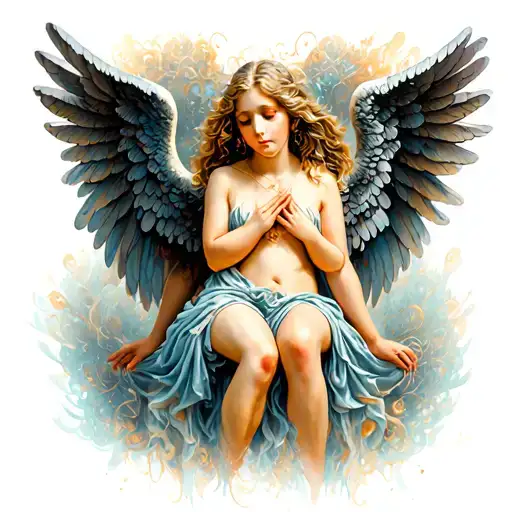 angel on tip toes whispering in ear tattoo design idea