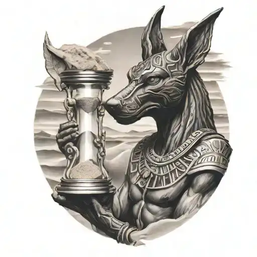 anubis holding hour glass with sand tattoo design idea
