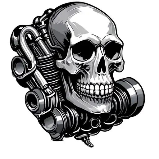 v8 engine supercharger skull tattoo design idea