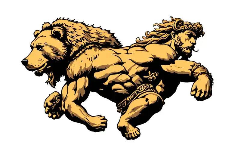 A powerful tattoo design featuring Neptune, the Roman god of the sea, depicted as a muscular warrior with a flowing bear tattoo design idea