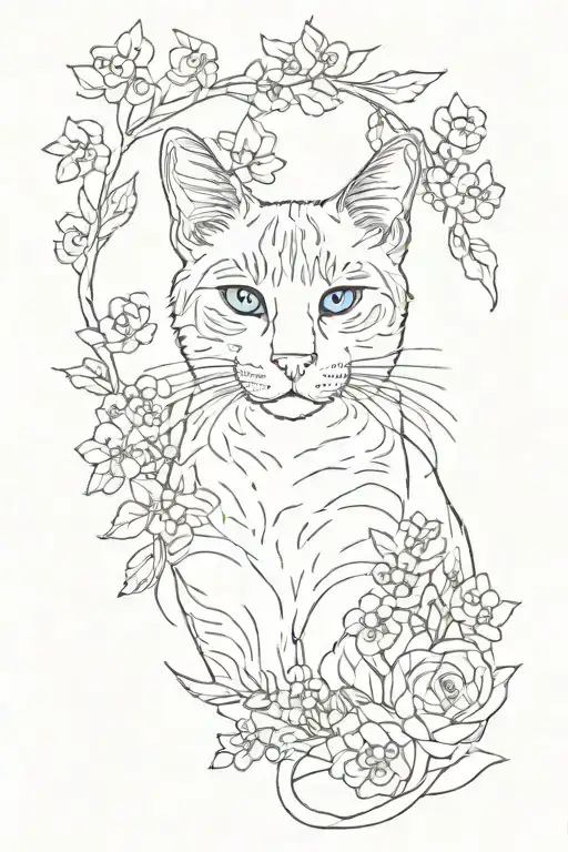 Cat outline looks at the forget-me-not flower tattoo design idea