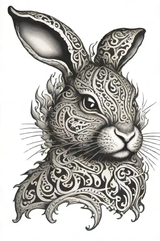 bunny and flames left arm tattoo design idea