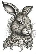 bunny and flames left arm tattoo design idea