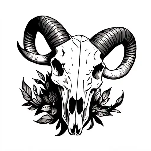 learned ram skull surrounded tattoo design idea