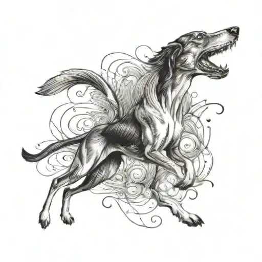 saluki greyhound chasing a hare tattoo design idea