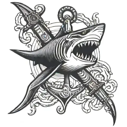 shark, anchor cross tattoo design idea