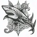 shark, anchor cross tattoo design idea