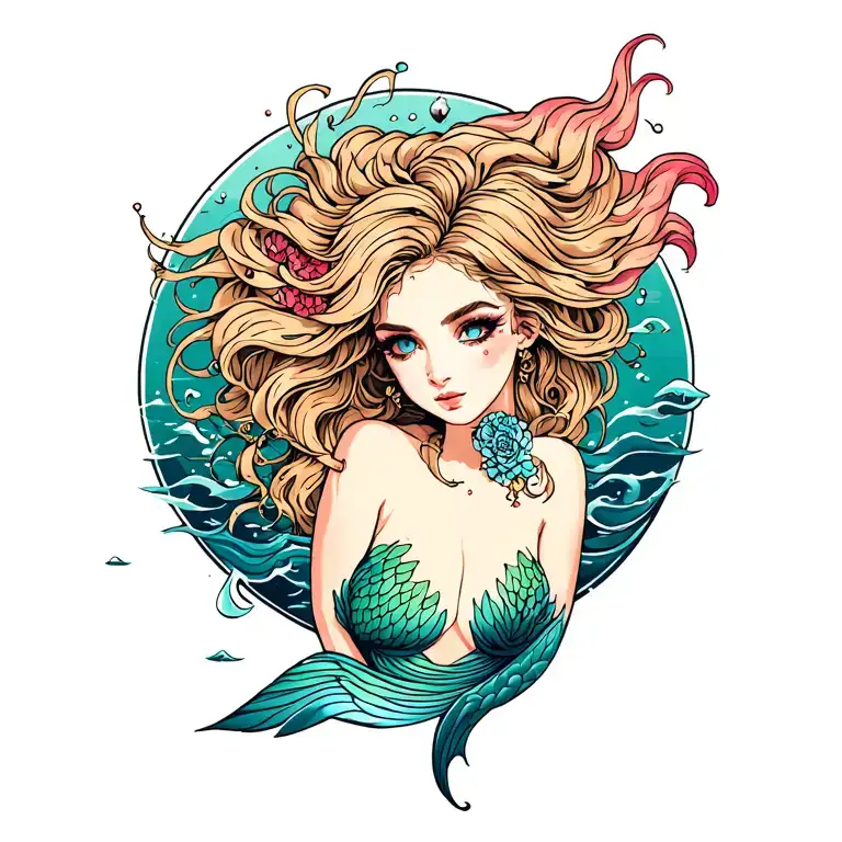 Topless Mermaid tattoo design idea