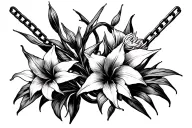 multiple broken chains with amaryllis flowers intertwined  tattoo design idea