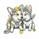 a yellow and white Corgi dog and a girl infant  tattoo design idea