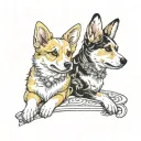 a yellow and white Corgi dog and a girl infant  tattoo design idea