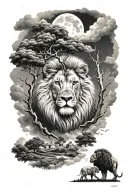 I want clouds with the imam ali with a lion besides him, a tree in the back preferably a cedar tree and within the cloud tattoo design idea