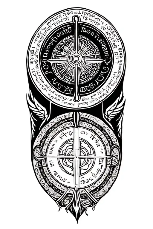 Seal of the 7 archangels and the seal of Salomon more runes and powerful phrases in Anunaki tattoo design idea