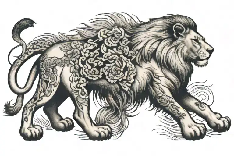 lion side view full body tattoo design idea
