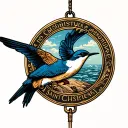 saint Christopher medallion and a swallow with spread wings tattoo design idea