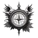 3D compass with forrest themed half sleeve with taurus theme and clock tattoo design idea