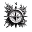 3D compass with forrest themed half sleeve with taurus theme and clock tattoo design idea