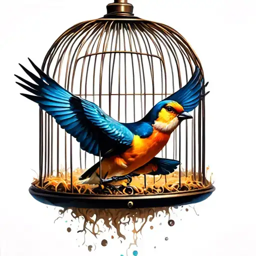 bird flying out of cage tattoo design idea