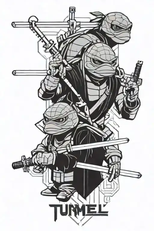 raphel tmnt, star wars lightsabers, jedi logo, last of us logo incorporated tattoo design idea