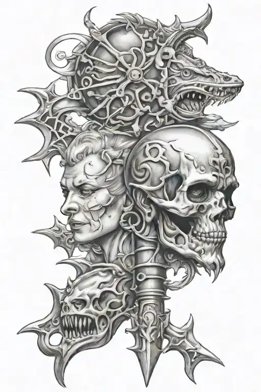 trident and damru tattoo design idea