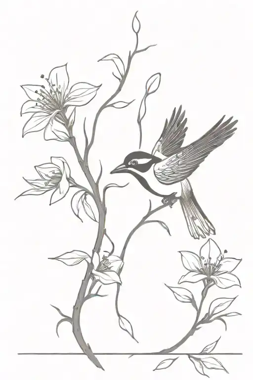 flowers and woodpecker  tattoo design idea