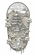 a japanese landscape in manga style tattoo design idea