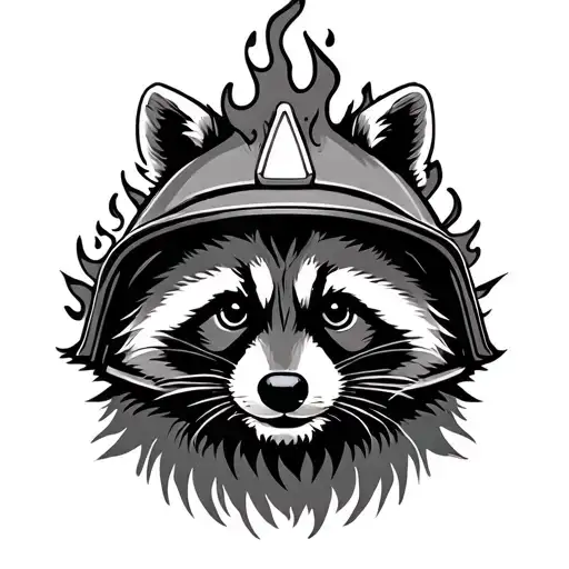 raccoon in fire helmet tattoo design idea