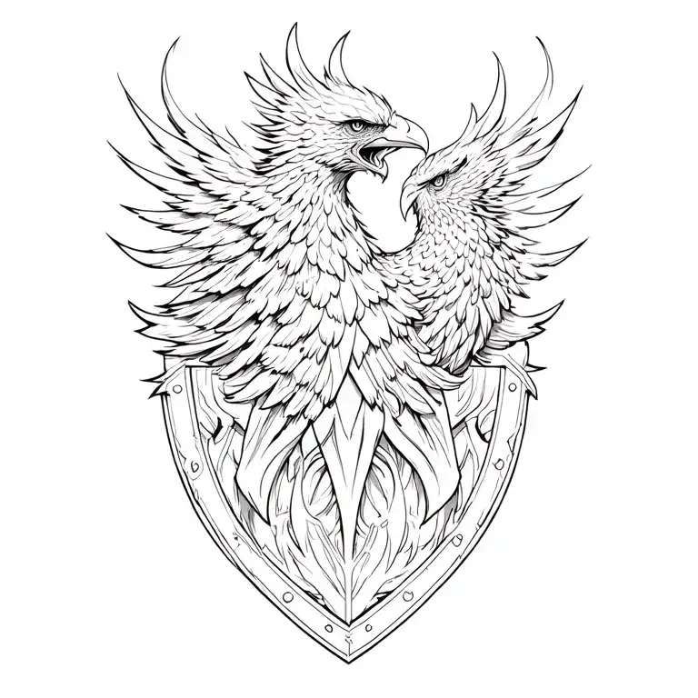 shield + phoenix tattoo design idea