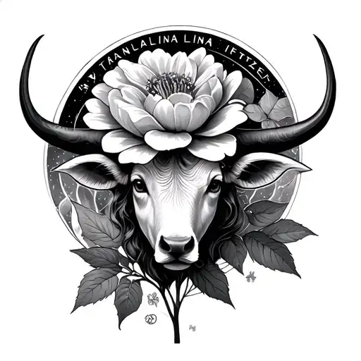 taurus constellation and it's flower with Katalina Itzel in script tattoo design idea
