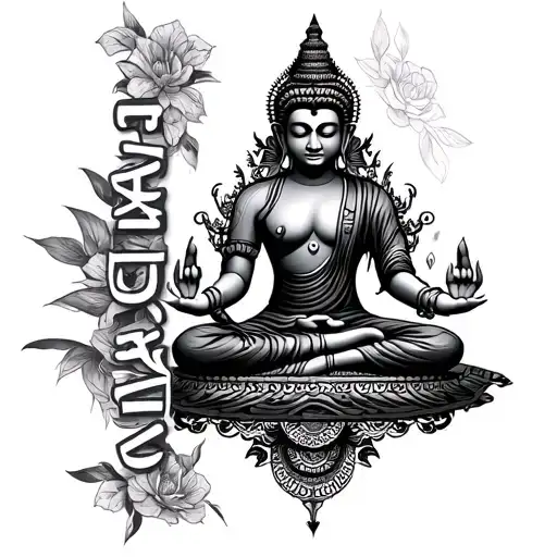 create a unique tattoo with the name "FATSURA" with designs relating to Theravada Buddhism and/or the country Laos.  tattoo design idea