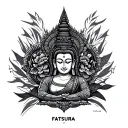 create a unique tattoo with the name "FATSURA" with designs relating to Theravada Buddhism and/or the country Laos.  tattoo design idea