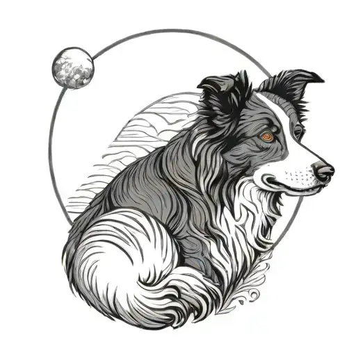 border collie in front of moon tattoo design idea