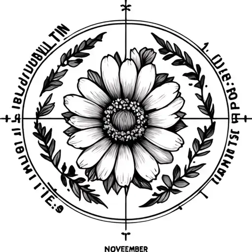 Nashville TN Coordinates in the shape of a thin circle with  November birth flowers in the center tattoo design idea