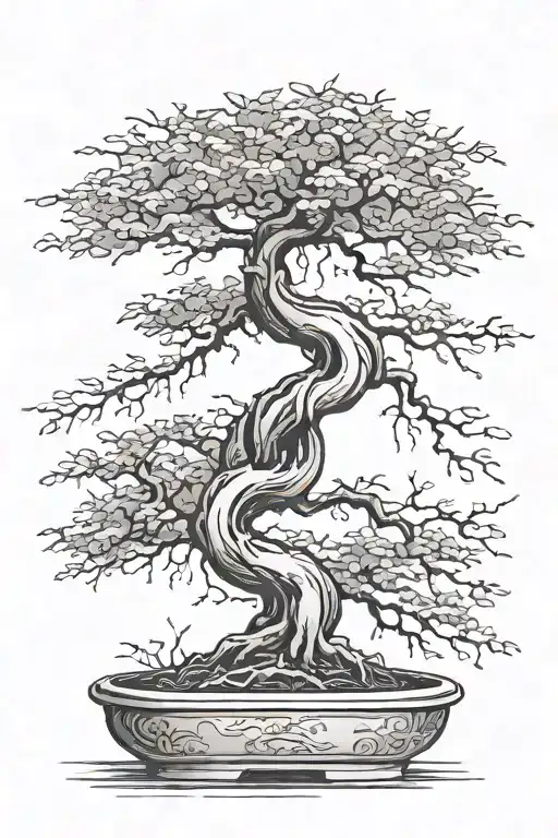bonsai tree bent to the left with 2 branches with branches reaching to left - not very detailed tattoo design idea