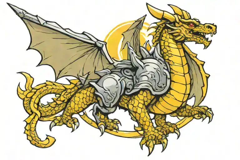 knight, dragon, sun tattoo design idea