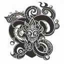 Make an easy simple tribal tatoo which connects mahadev shiv with death and devil tattoo design idea