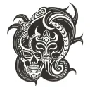 Make an easy simple tribal tatoo which connects mahadev shiv with death and devil tattoo design idea
