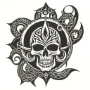 Make an easy simple tribal tatoo which connects mahadev shiv with death and devil tattoo design idea