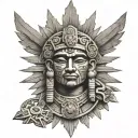 Aztec sun god, full uniform, sun in background,  tattoo design idea